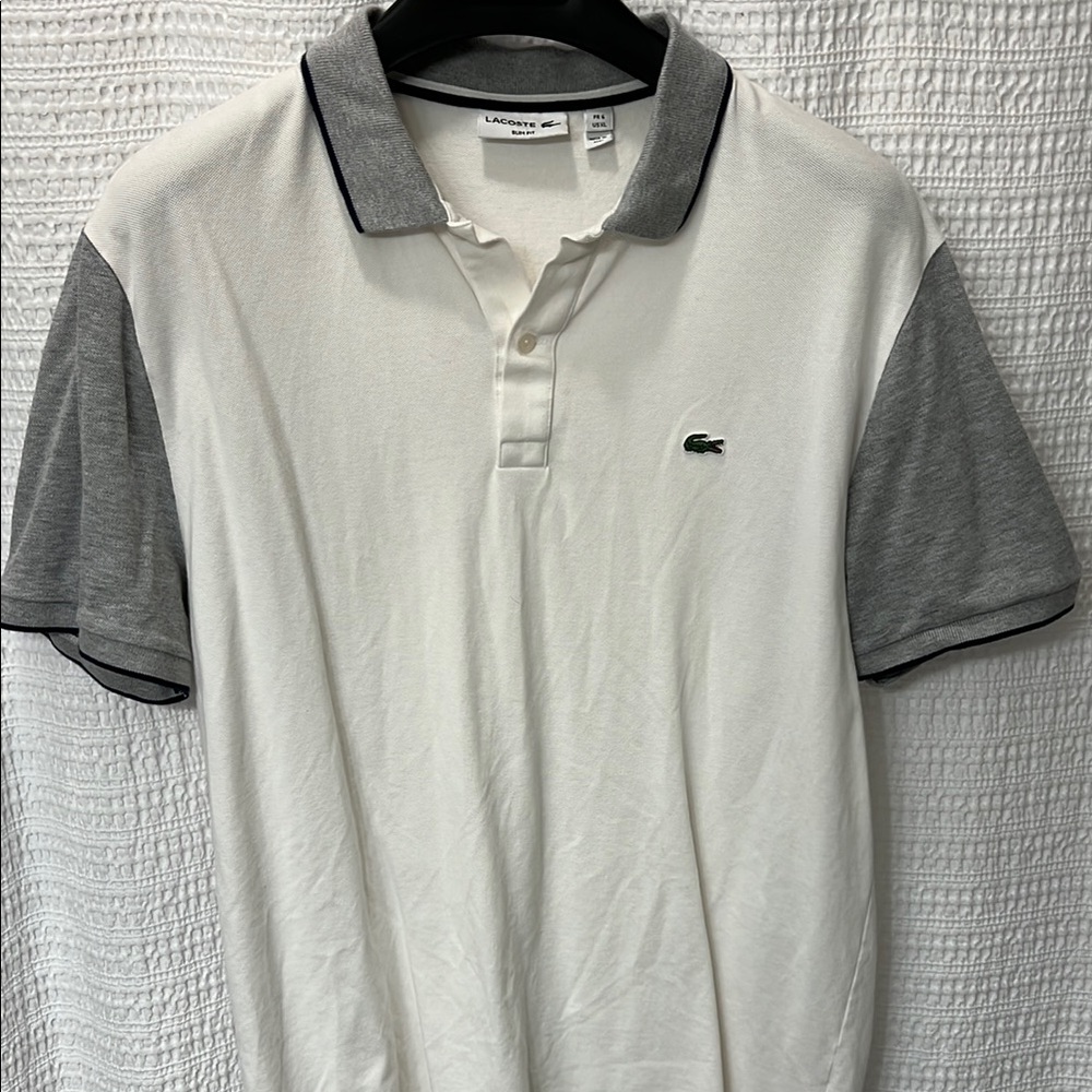 Lacoste White and Gray Polo Shirt